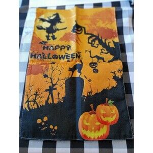Landscape Garden Flag Halloween 12"X 18" Pumpkins, Witches, Tombstones Black Cat